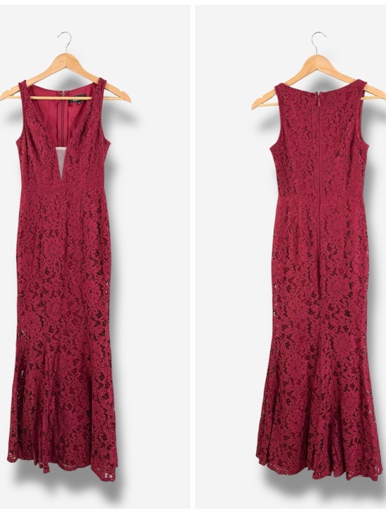 Lulus Everly Wine Red Lace Maxi Dress Size S Mermaid Flare Formal Wedding Party - Picture 13 of 14